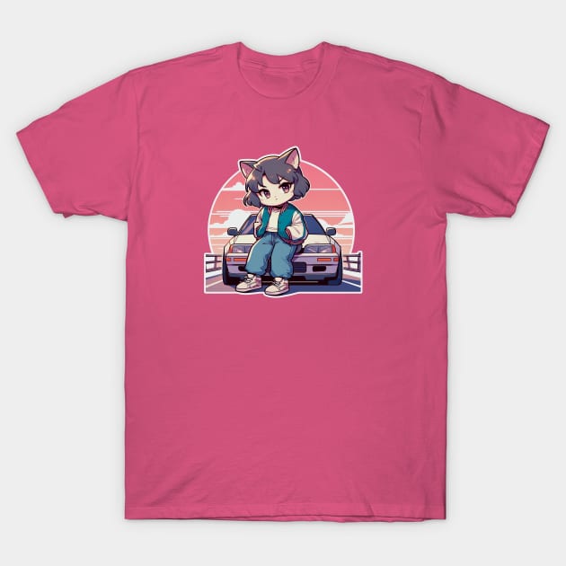 JDM Car - Neko girl - Cat Racer girl T-Shirt by Yaydsign